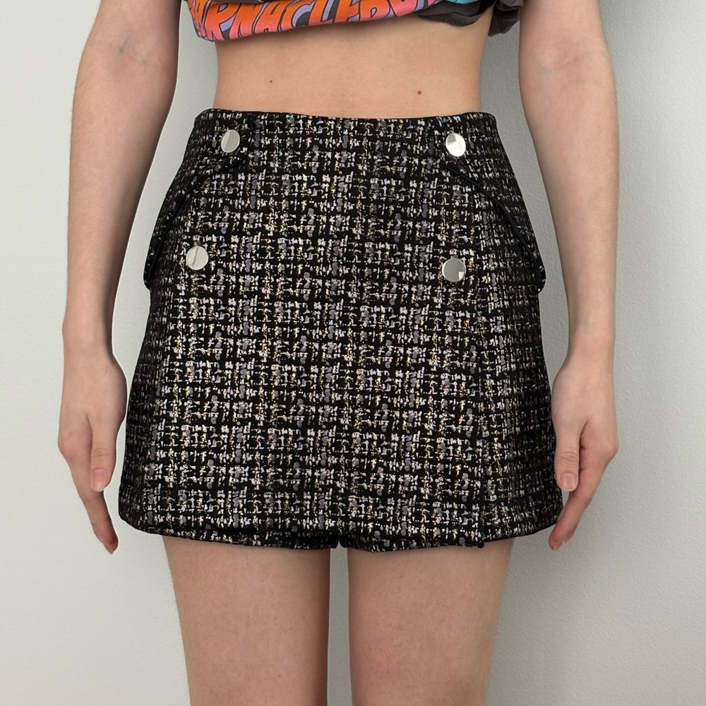 Black silver and gold tweed shorts/mini skirt